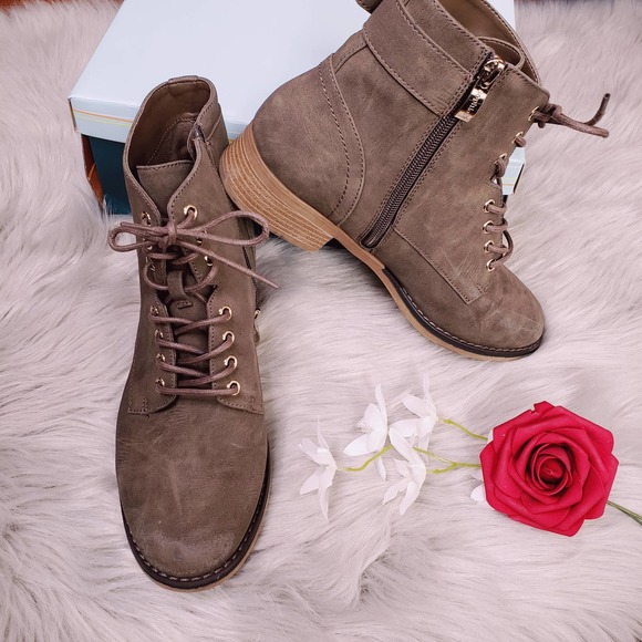 Sophie17 Shoes - Sophie17 Laura Boots Lace Zip Up Stone Brown